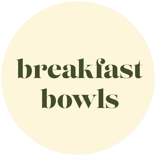 A circle with the words breakfast bowls on it.