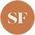 An orange circle with the letters s and f to signify soy-free.