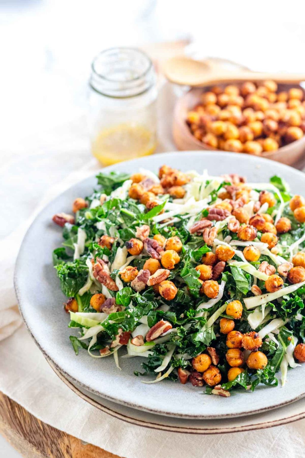 Kale Crunch Salad Recipe with Crispy Chickpeas - My Plant Based Bowl