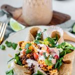 Taco salad in a tortilla bowl.