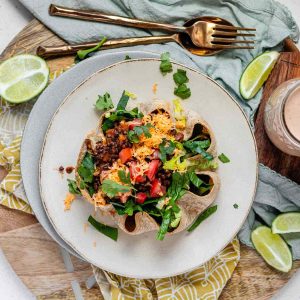 Taco salad in a tortilla bowl.