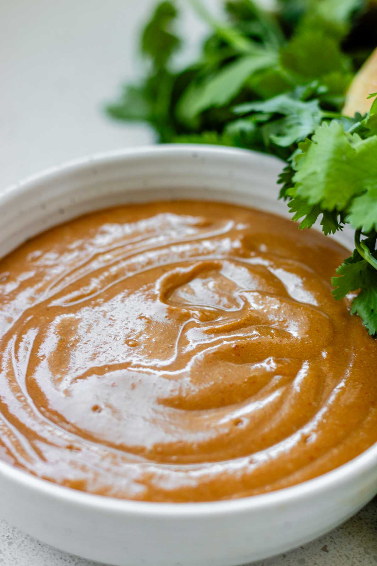 Peanut sauce in a bowl.